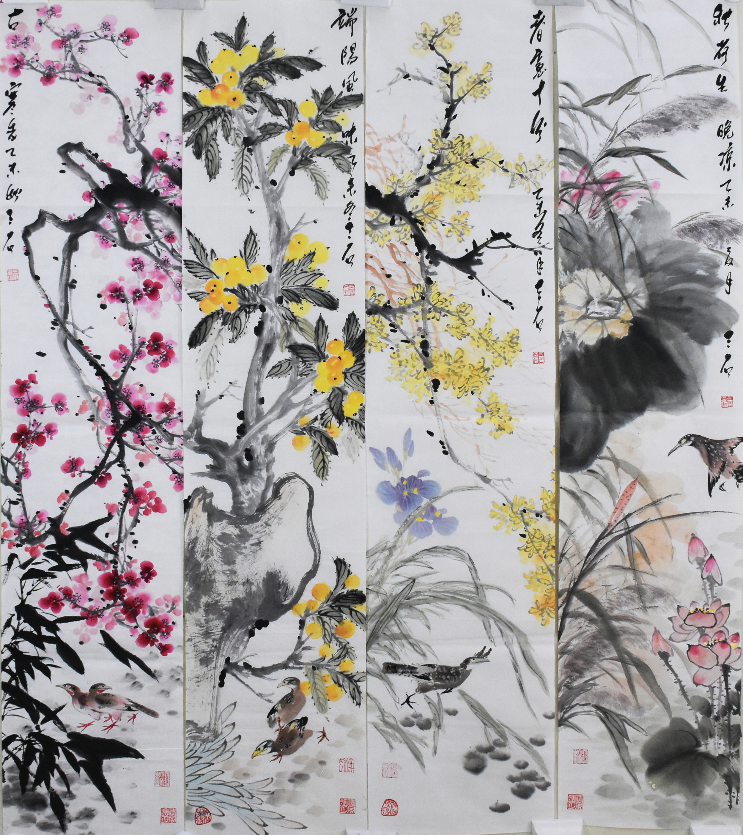 浅说形式美感高度统一的花鸟画作品《四条屏》