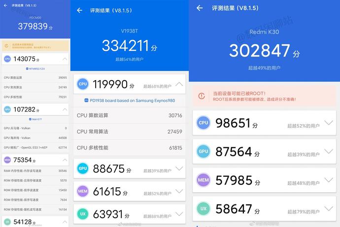 oppo reno3系列现身三大跑分平台 上演两款双模5g处理器对决