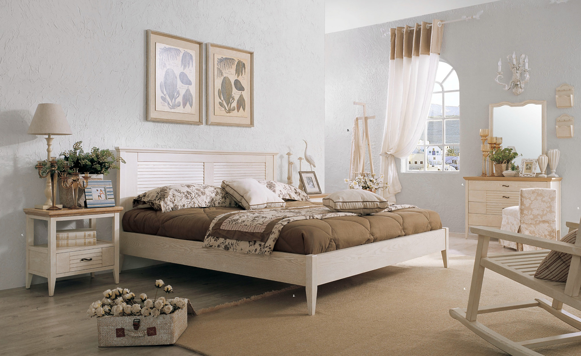 灰白色的肌理漆墙面,朴实有质感,搭配白色家具,很有田园气息,清新舒适