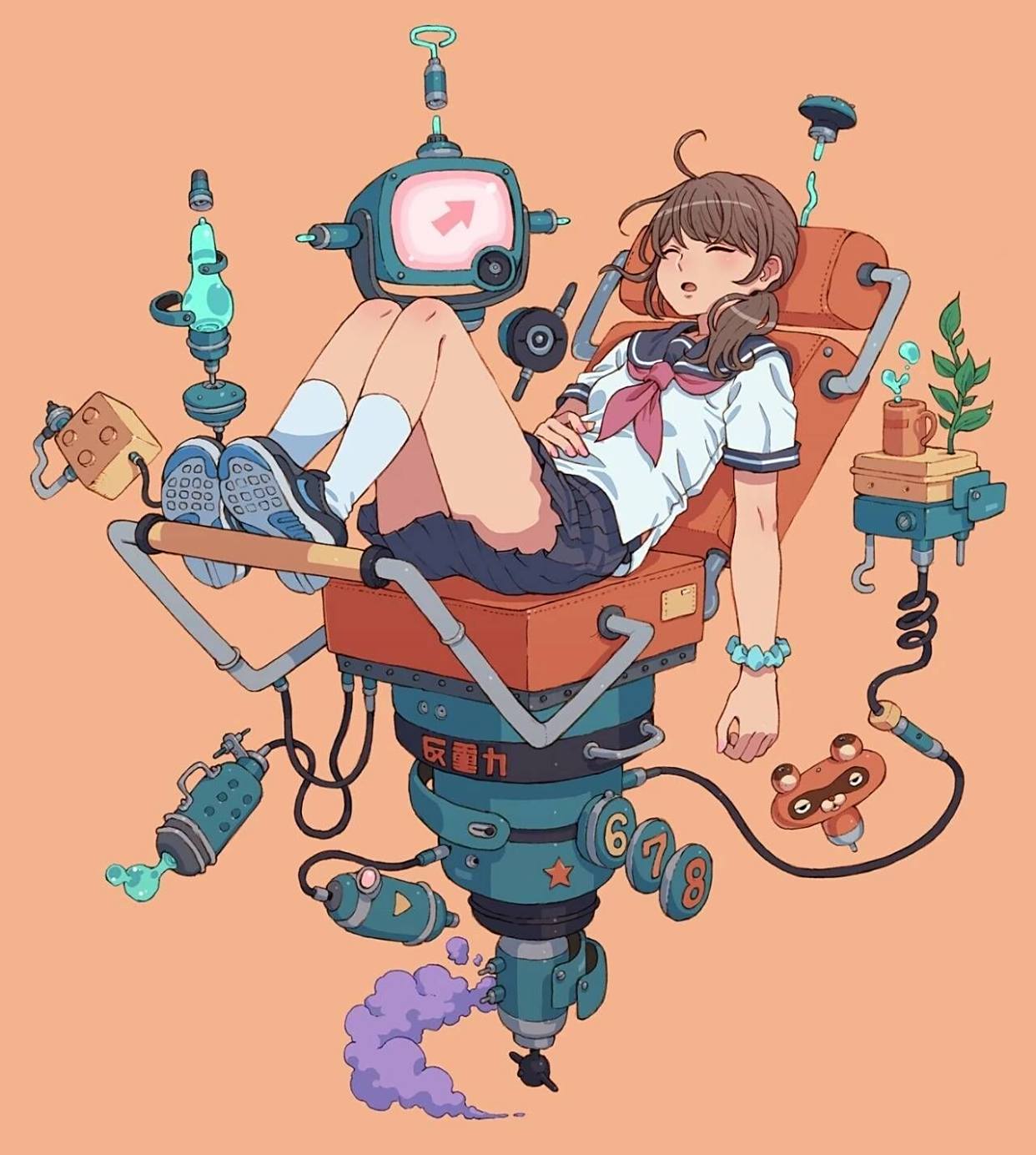 科幻女孩绘画,现实与科幻元素相结合,极具丰富的想象力