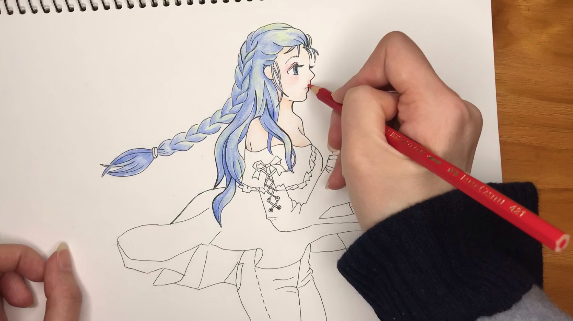 新手也能学会的勾线和上色,简单易学,彩铅笔下的人鱼公主