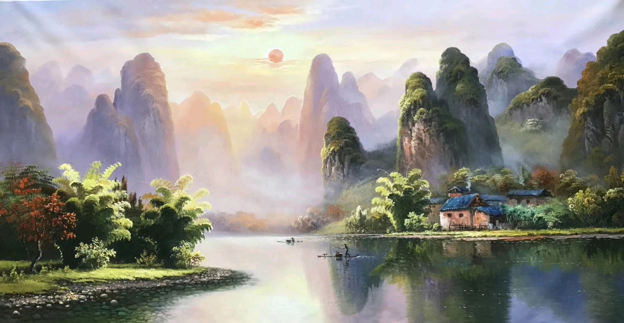 桂林山水水粉画图片