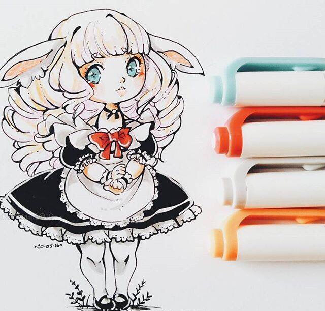 马克笔手绘,可爱的动漫小女孩