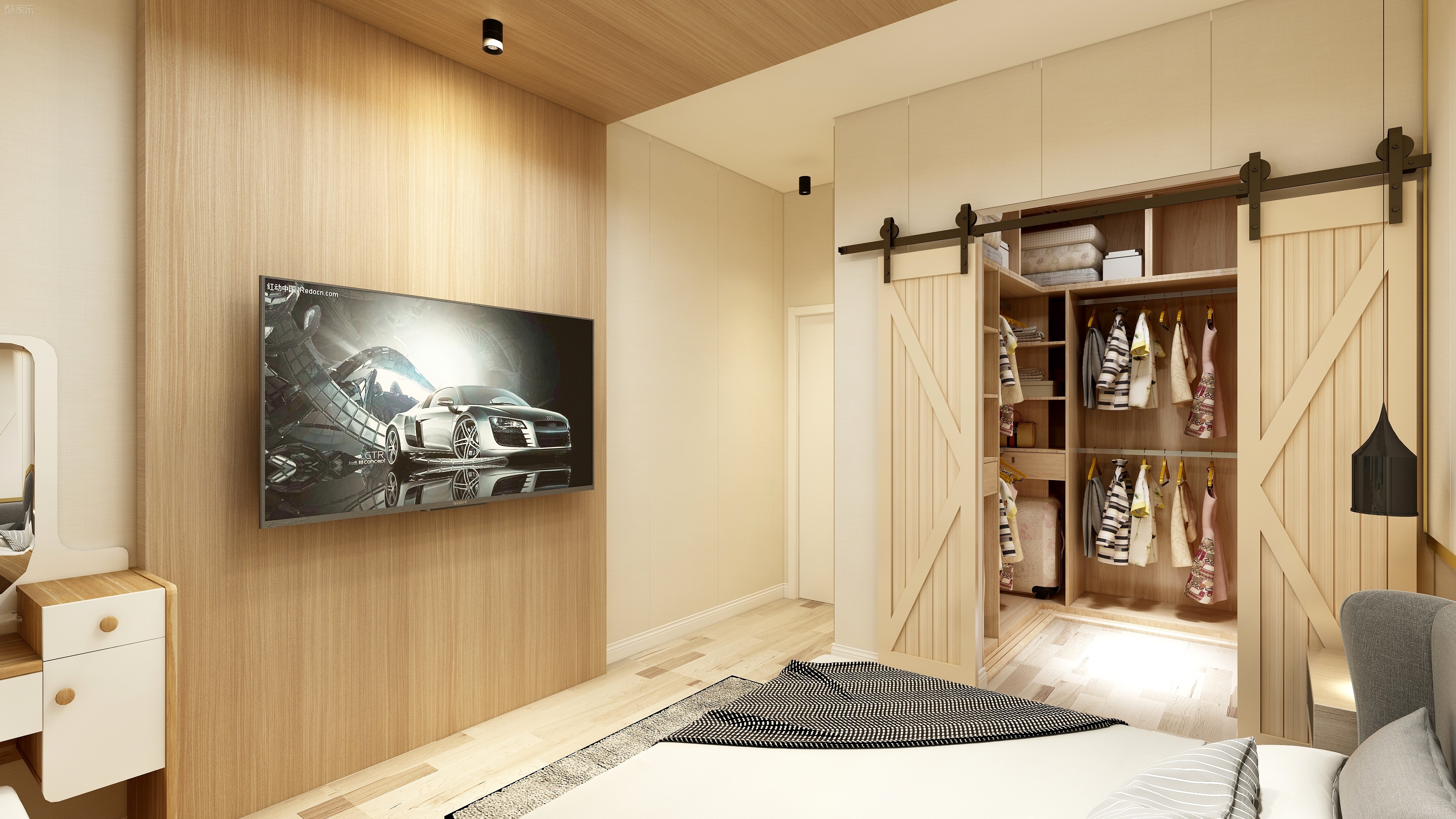 老公自己设计的房子,衣帽间使用"谷仓门"不但时尚还好看!