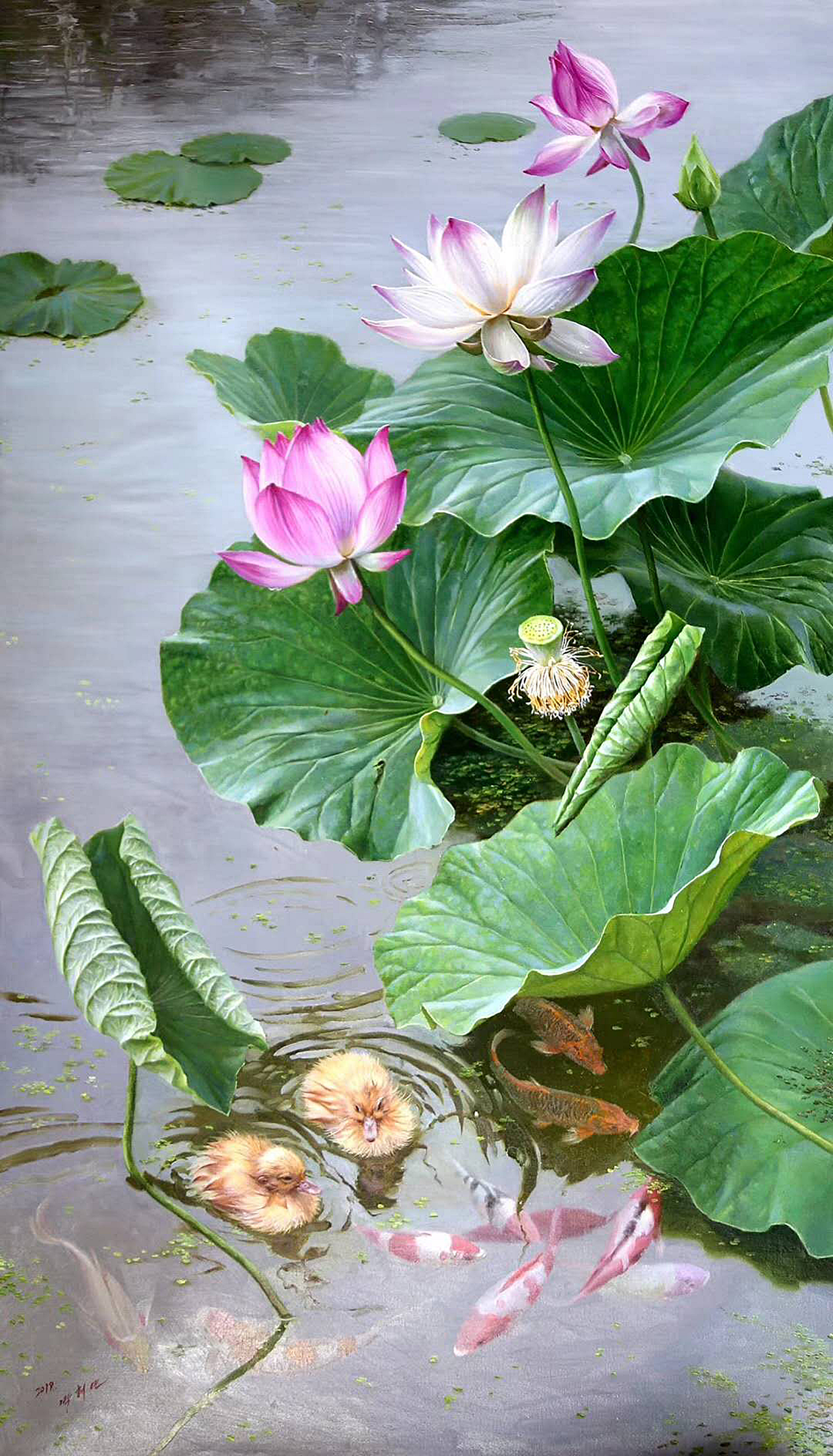 油画:夏日荷塘. 转载自百家号作者:8彩虹画室