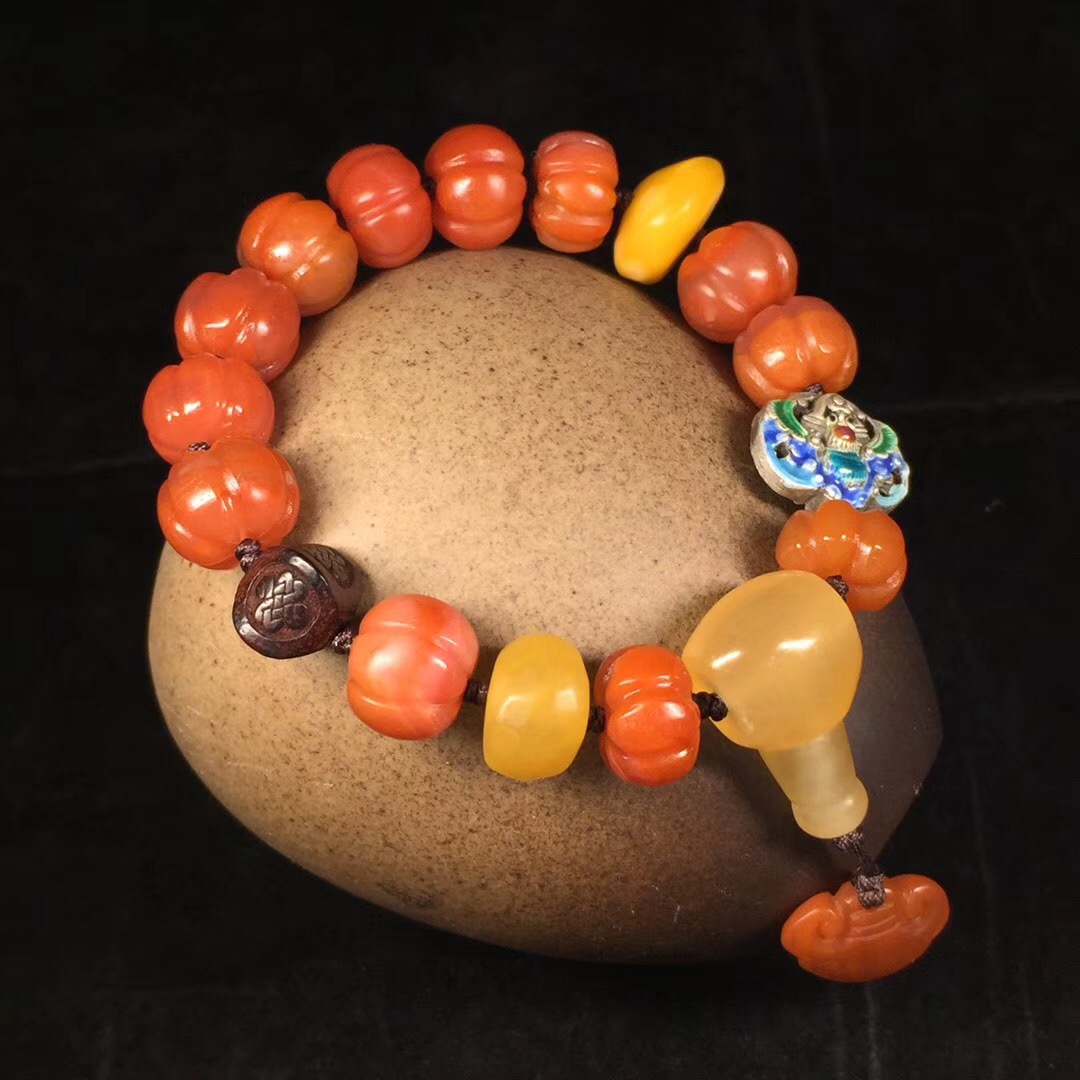 南红蜜蜡南瓜珠手串