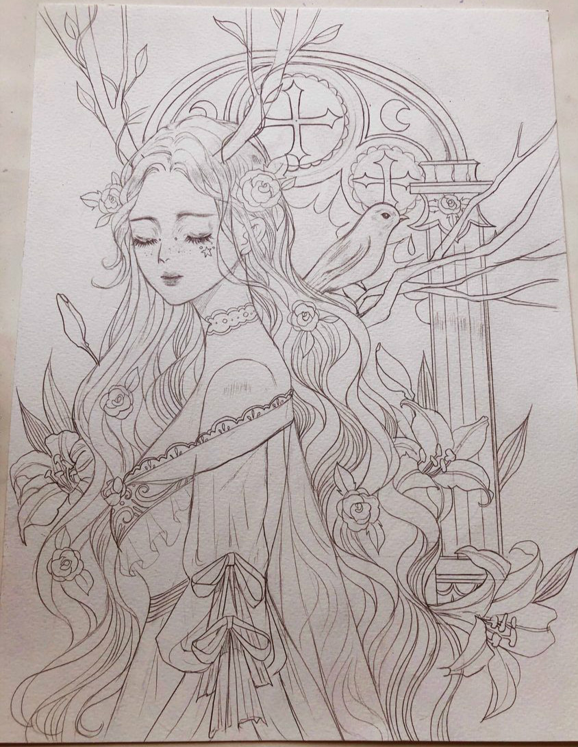 精致人物线稿,线条干净流畅,非常适合临摹