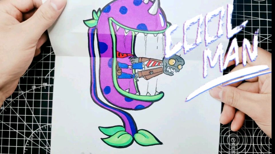 手绘植物大战僵尸大嘴花卡通折纸画,一口一个僵尸真是太爽了!