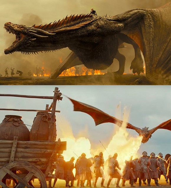看看《权力的游戏》里龙母骑巨龙火烧兰尼斯特大军是如何做出来