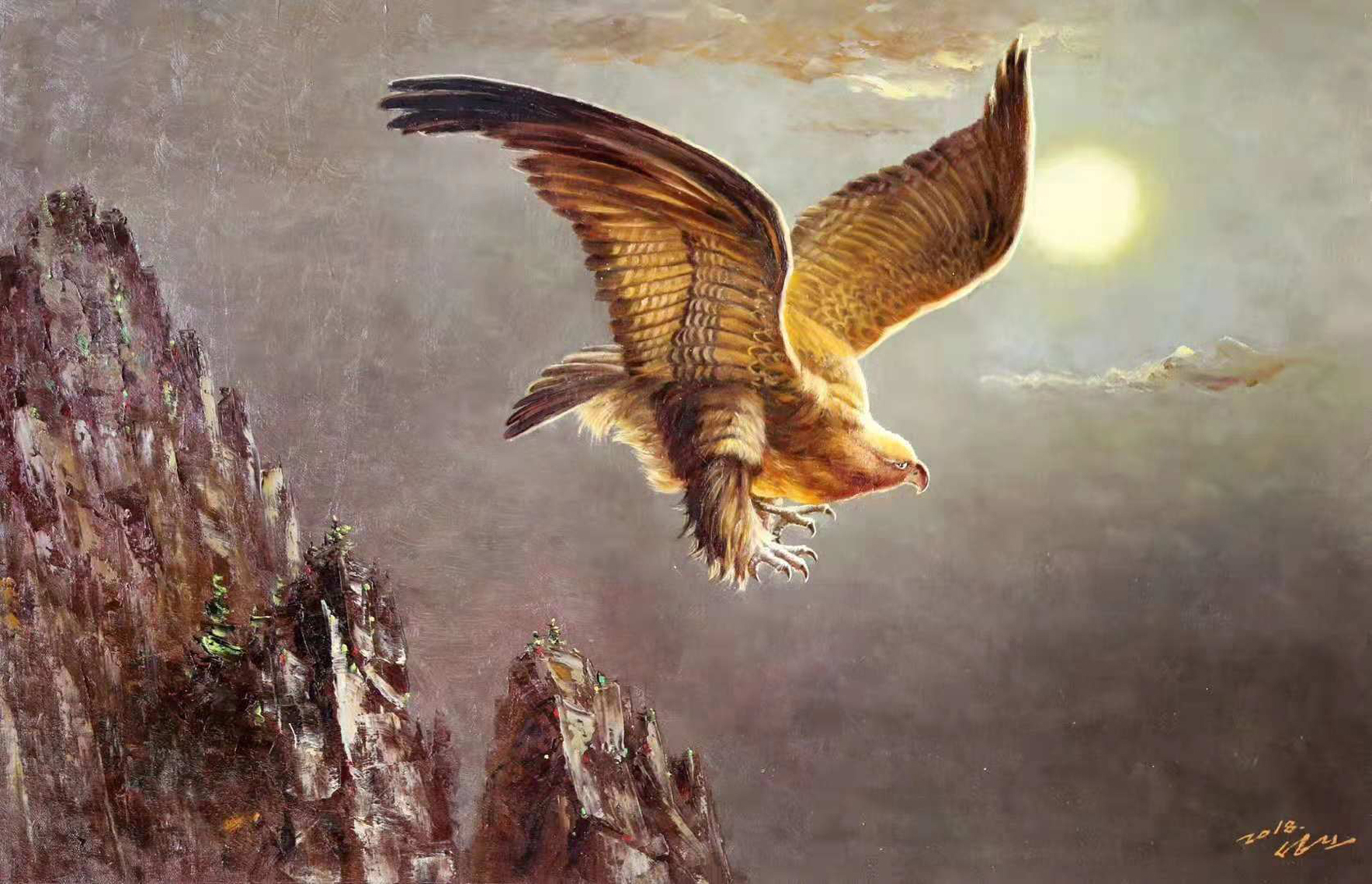 油画的鹰,大鹏展翅恨天低