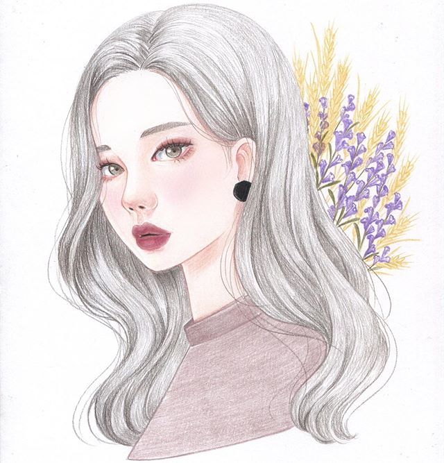 插画:一组彩铅女生头像-韩国画师hyunmi lee