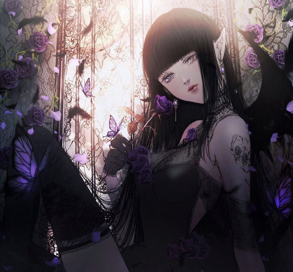 暗黑系动漫人物插画,风格惊艳华美