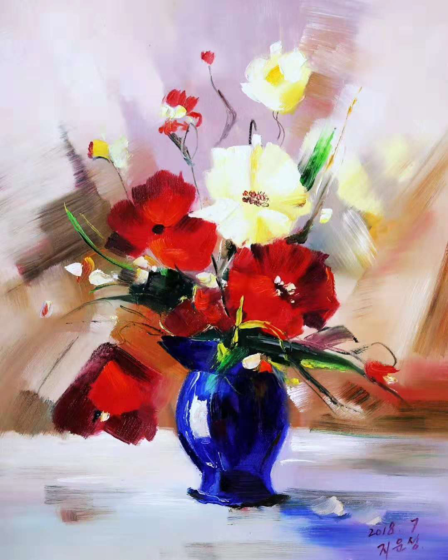 油画花卉静物之三. 转载自百家号作者:8彩虹画室