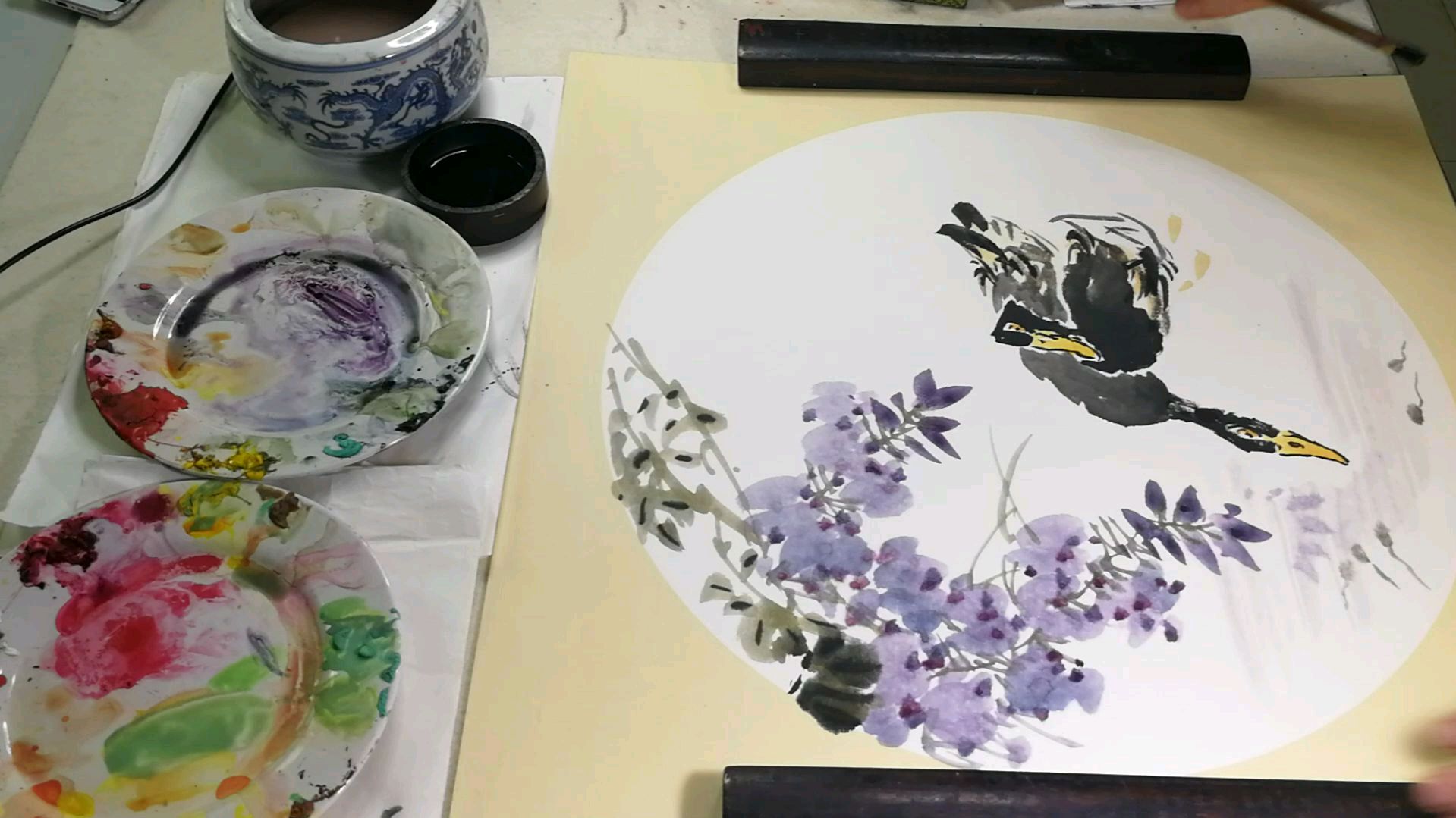 鸭子画法,国画提高。鸭子创作画第三步整体颜色调整