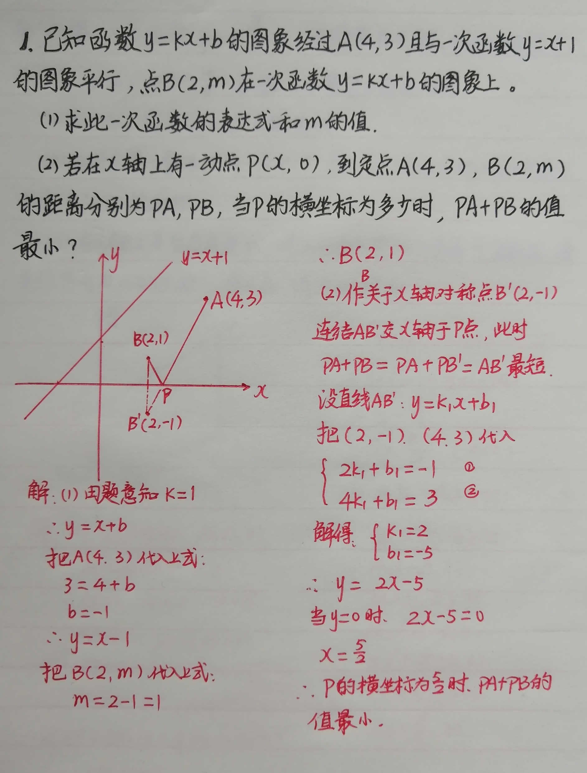 数学老师手抄版,初二数学一次函数经典题型,考试常见题!