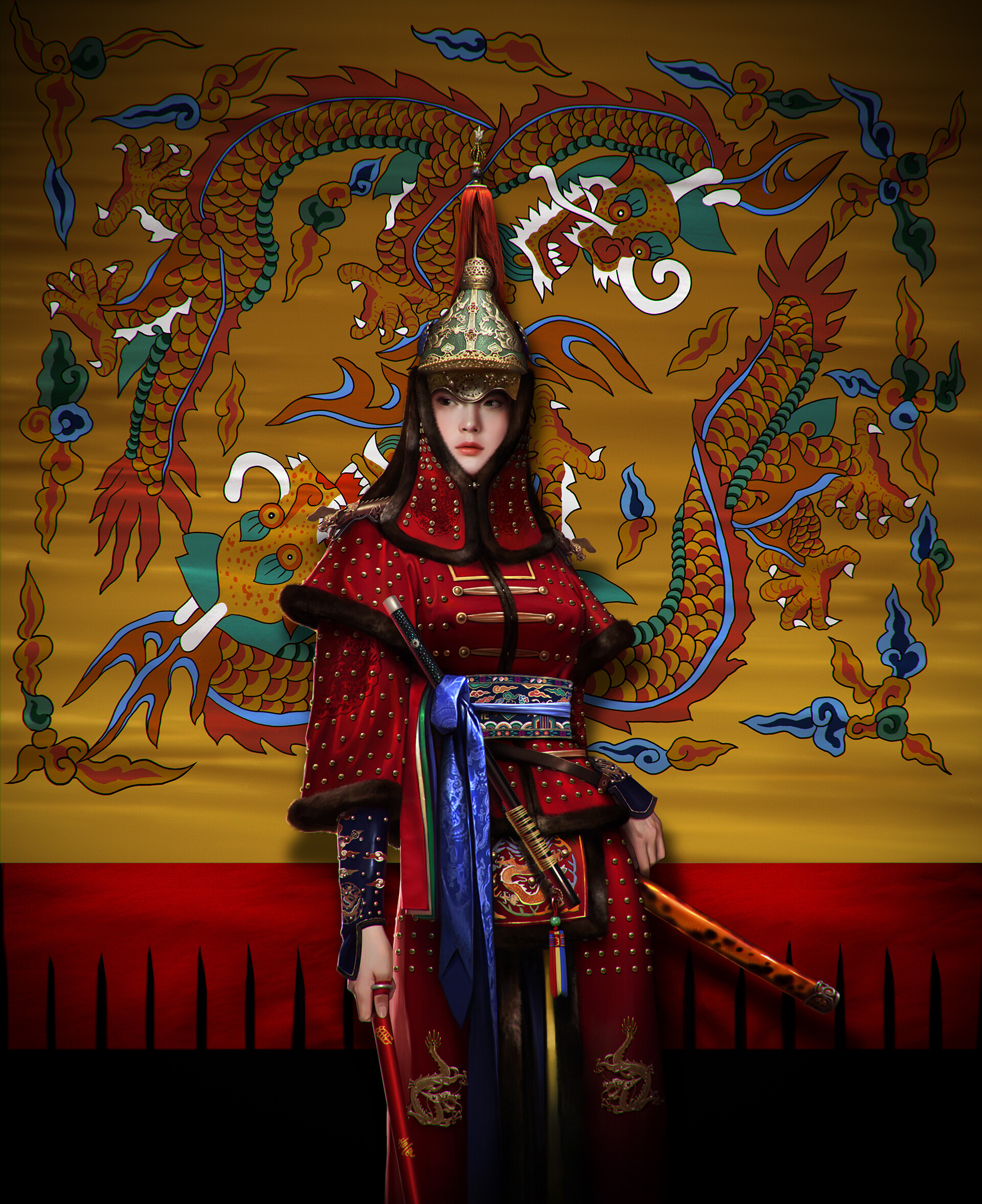 韩国插画师绘制的东亚各国盔甲服饰插画!画面写实风格相当独特