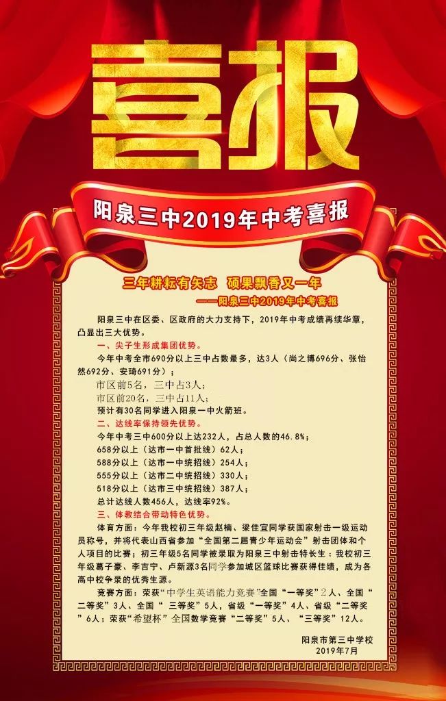 官宣|阳泉三中2019年中考再续华章