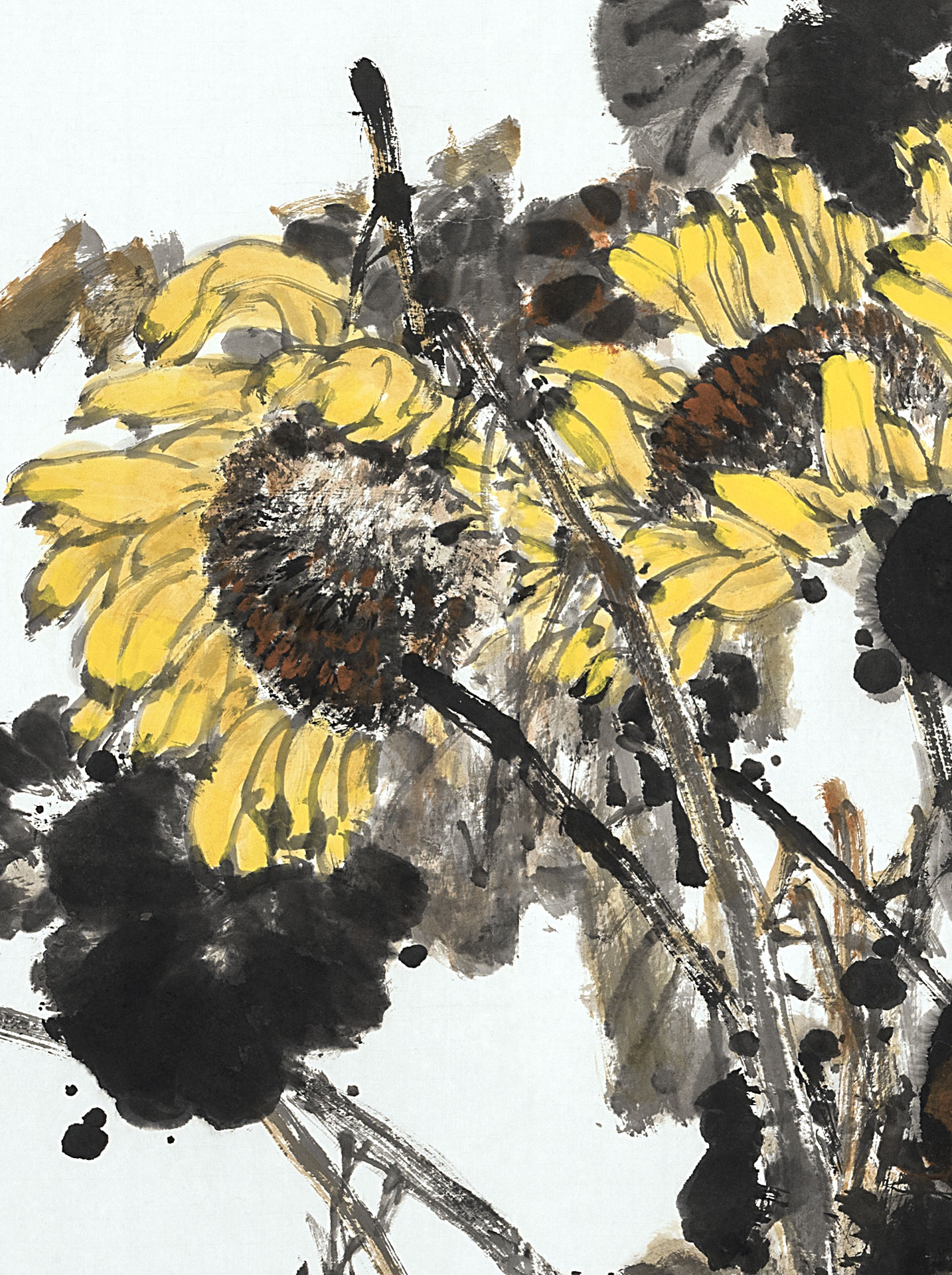 一幅参展写意花鸟画《向日葵》:笔墨浑厚自然,充满着生命的张力