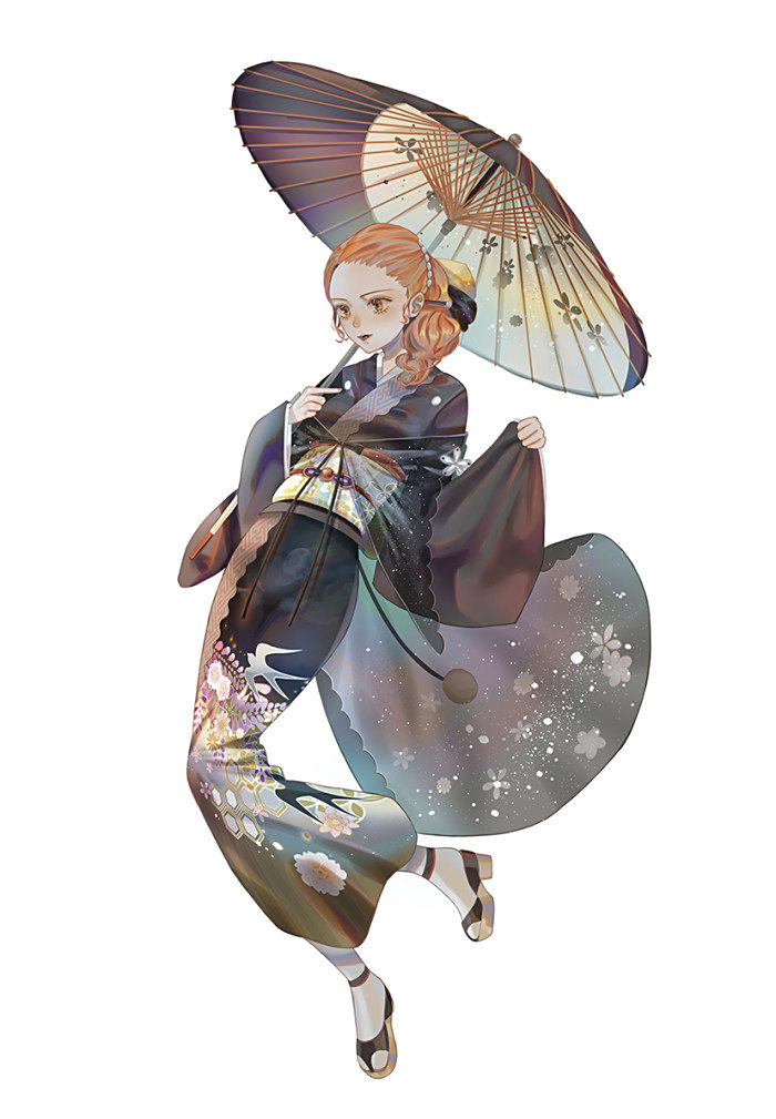 一组画技优秀的人物插画作品"浴衣和服少女"画风很有日本特色