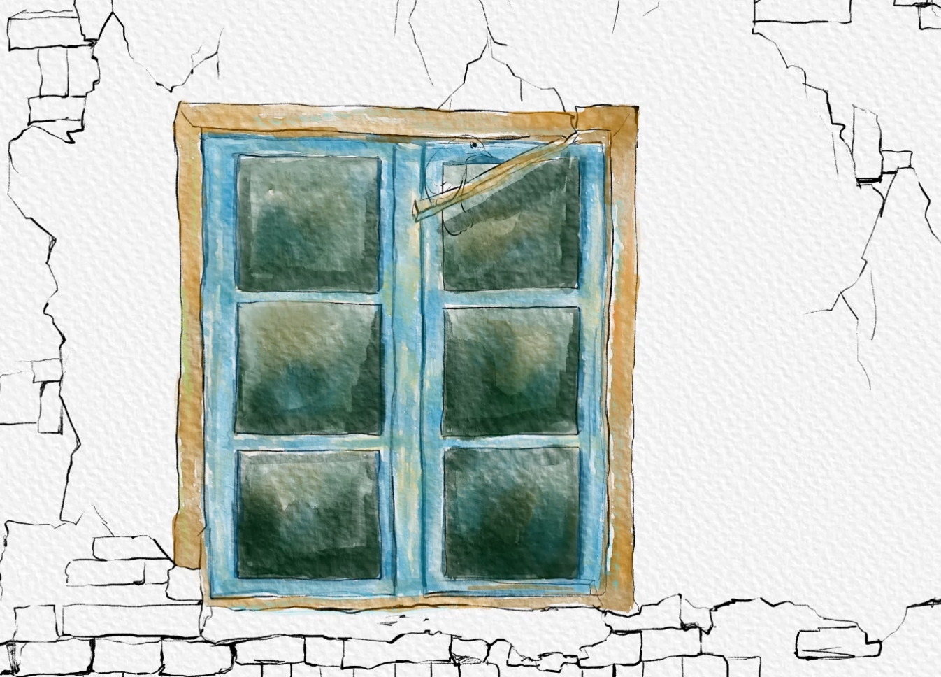 农家的窗户,电脑水彩画法