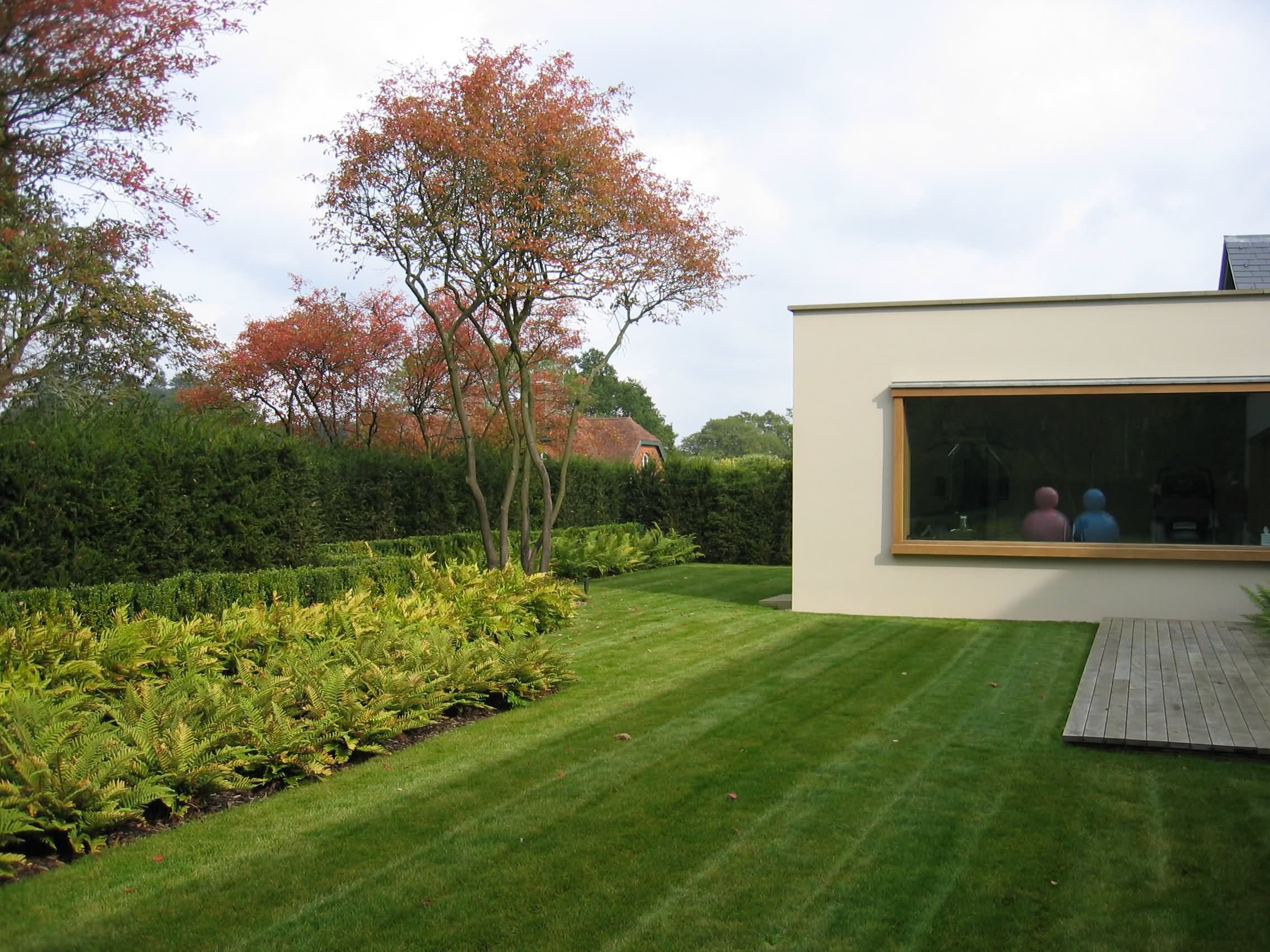 现代英式别墅庭院,草坪与造型树 转载自百家号作者:设计间谍