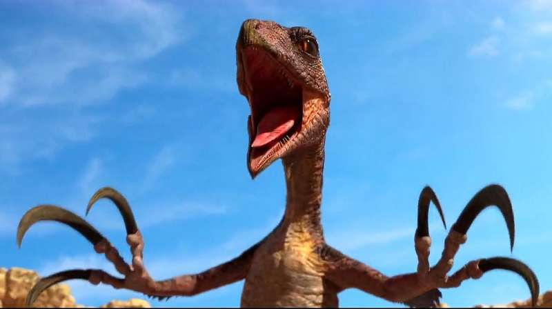 恐龙传奇,暴龙遇到镰刀龙,镰刀龙亮出镰刀利爪吓唬对方!