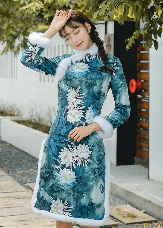 秋冬精致女人优雅穿搭,一袭复古夹棉旗袍,高级的女人味!