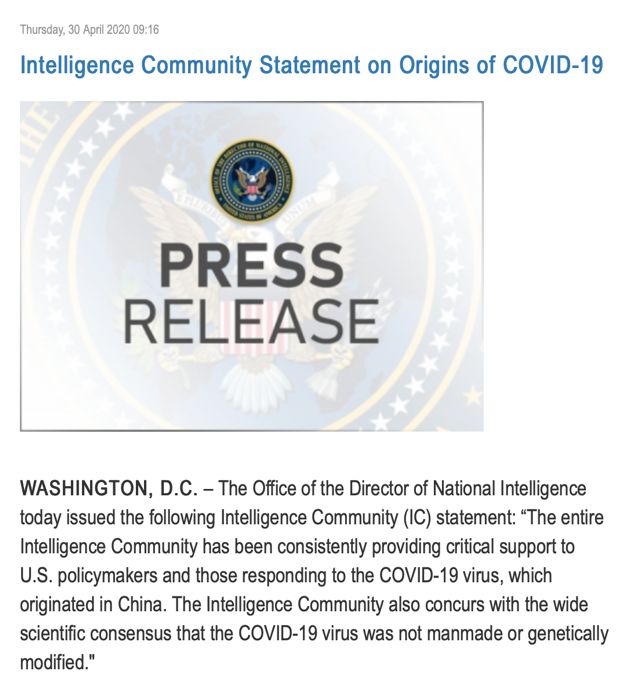病毒起源于武汉实验室?美情报机构快速打脸蓬佩奥