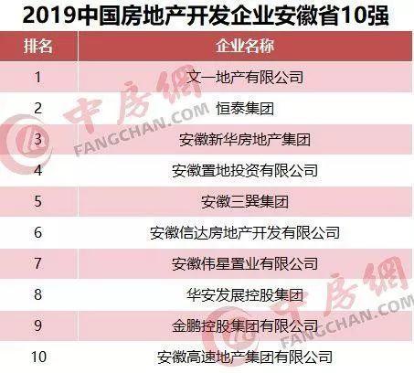 安徽文一地產排名2019中國房地產開發企業安徽省10強首位