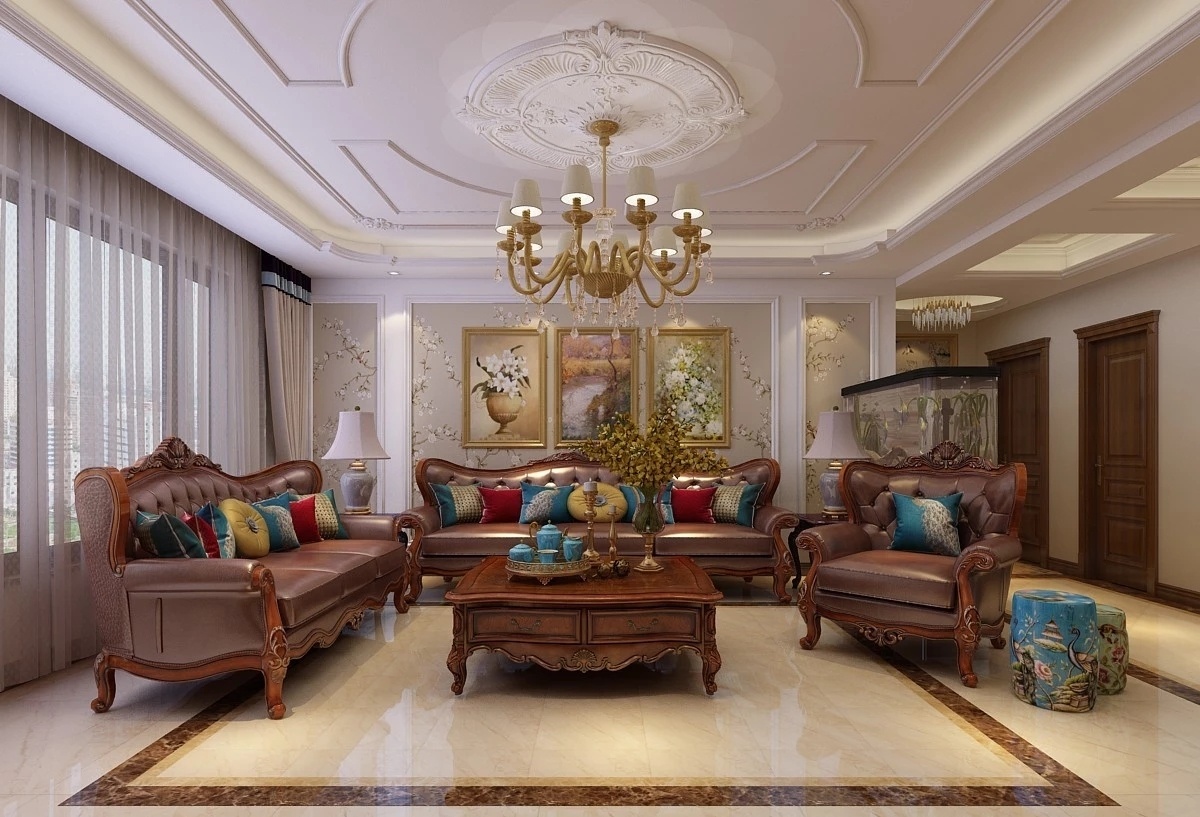 基础装修费用8万,165平美式四居,客厅吊顶十分漂亮