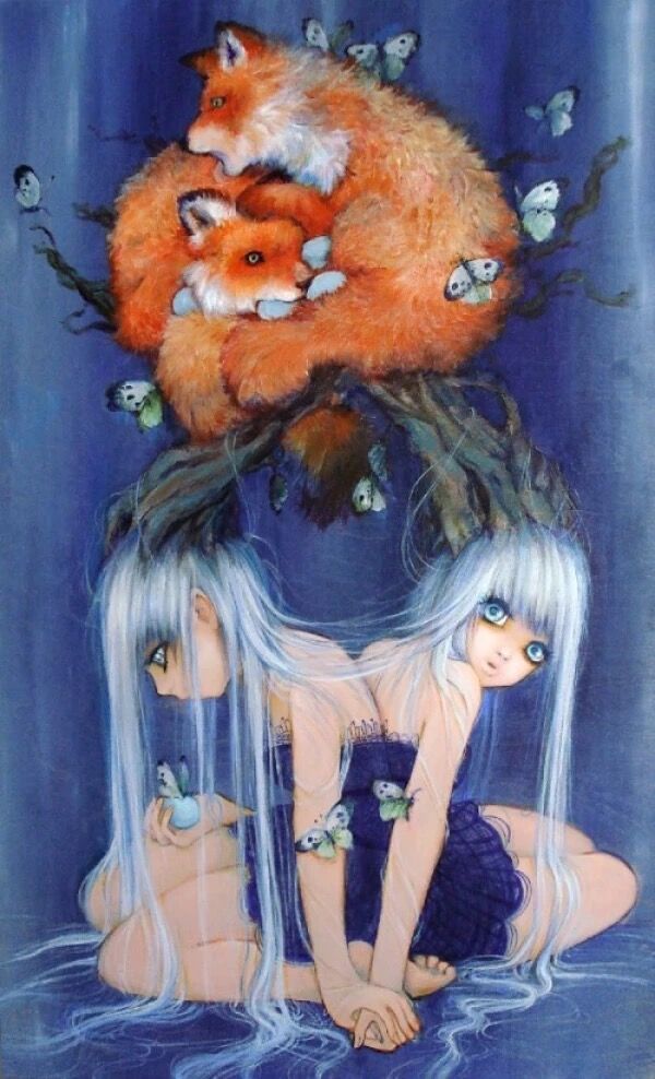 色彩斑斓的手绘插画,超有特色可爱又魔幻的插画,静坐的独角美人鱼