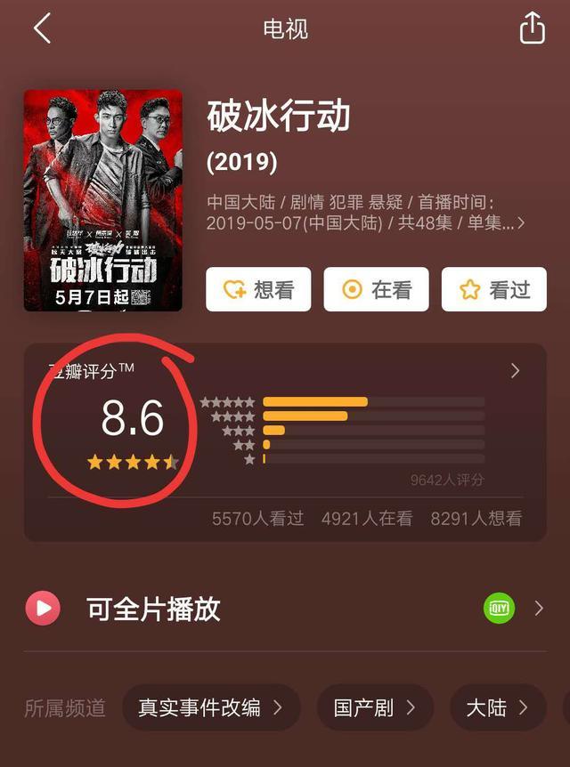 《破冰行动》豆瓣评分上升