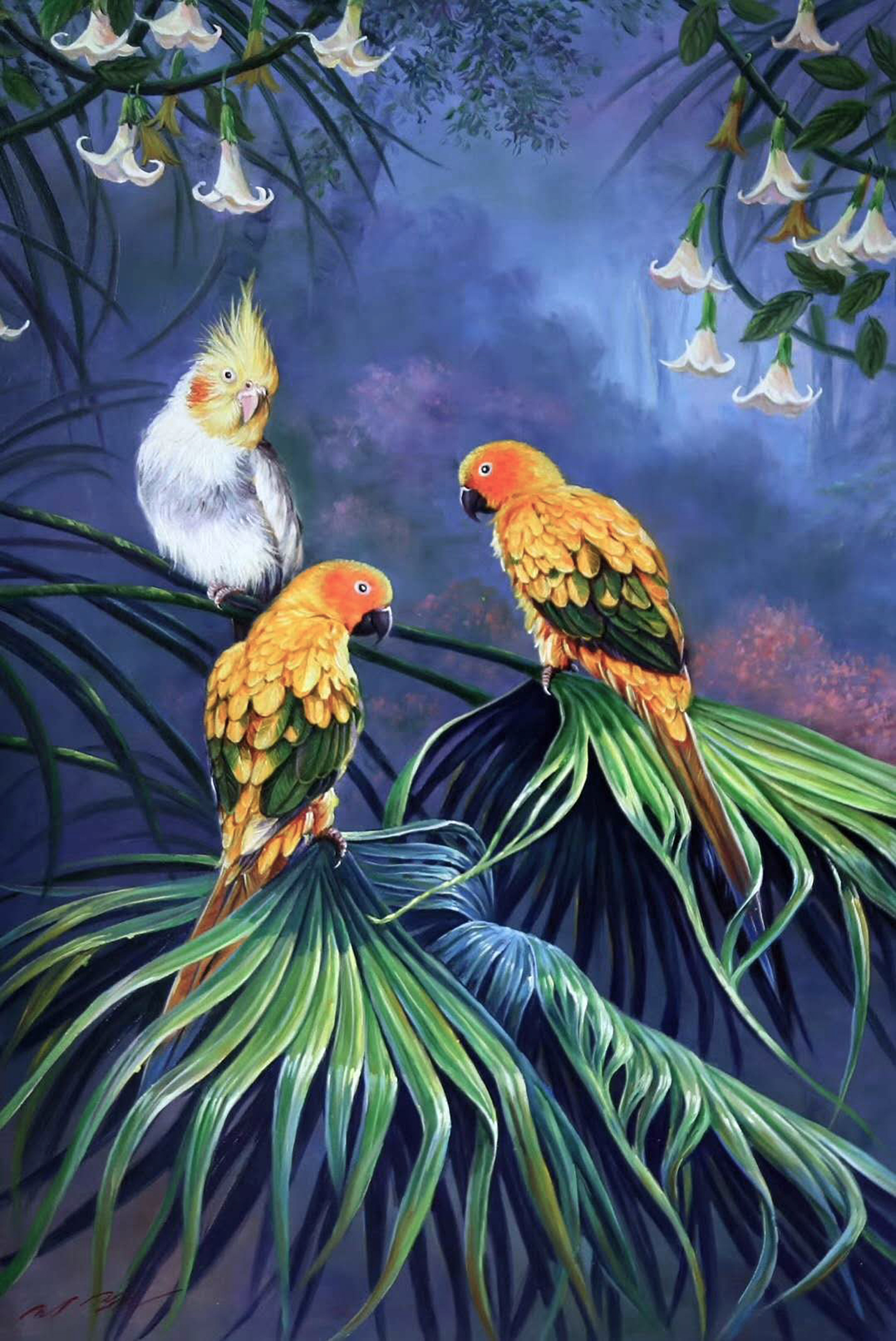 油画,油彩绘禽鸟