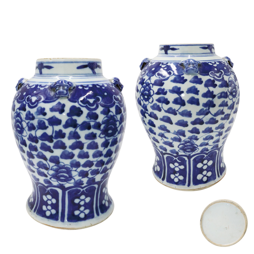 福羲解析明晚期青花瓷之"青花缠枝花卉牡丹兽耳将军罐"