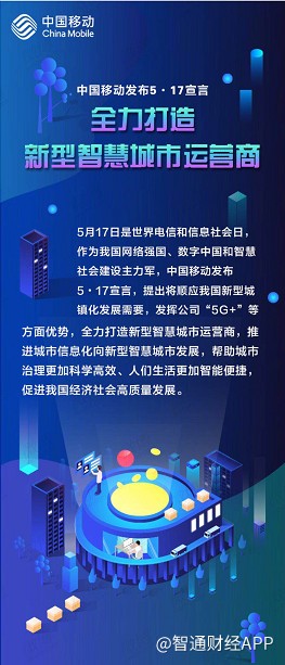 中国移动(00941)发布5·17宣言:发挥"5g "优势 全力打造新型智慧城市