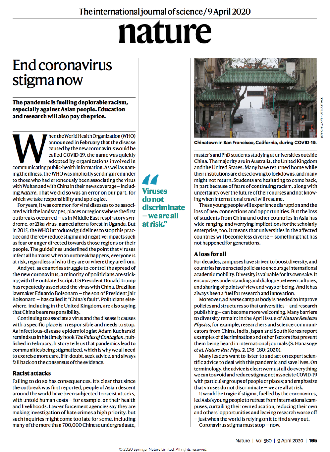 将新冠病毒与武汉和中国关联?《自然》杂志为污名化道歉