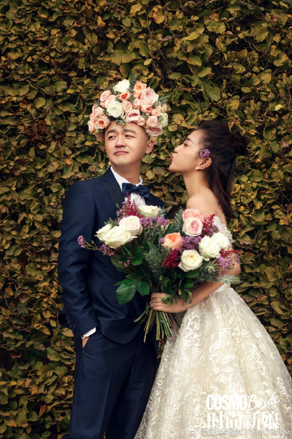 包贝尔携手妻子拍婚纱写真 包文婧捧花单膝跪地超浪漫