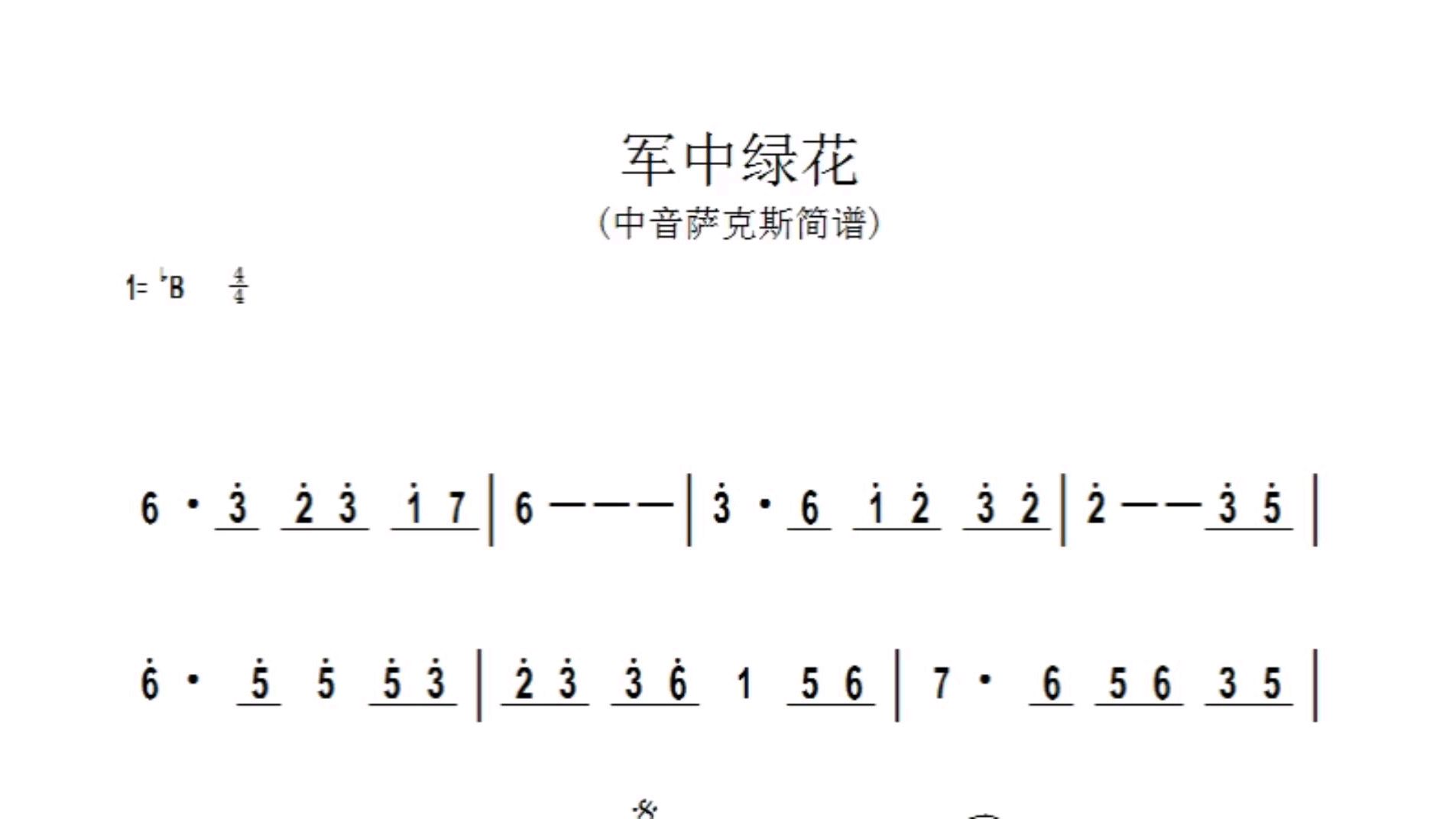 [图]《军中绿花》歌曲动态曲谱,跟着简谱学唱