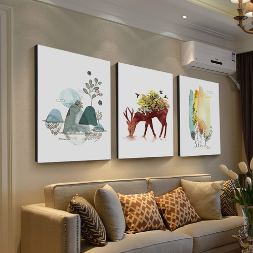北欧客厅装饰画沙发背景墙挂画现代简约大气墙画餐厅壁画三联画