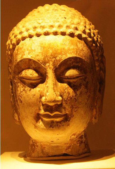 阿弥陀佛石膏粉彩绘石灰石头像——髻形的变化