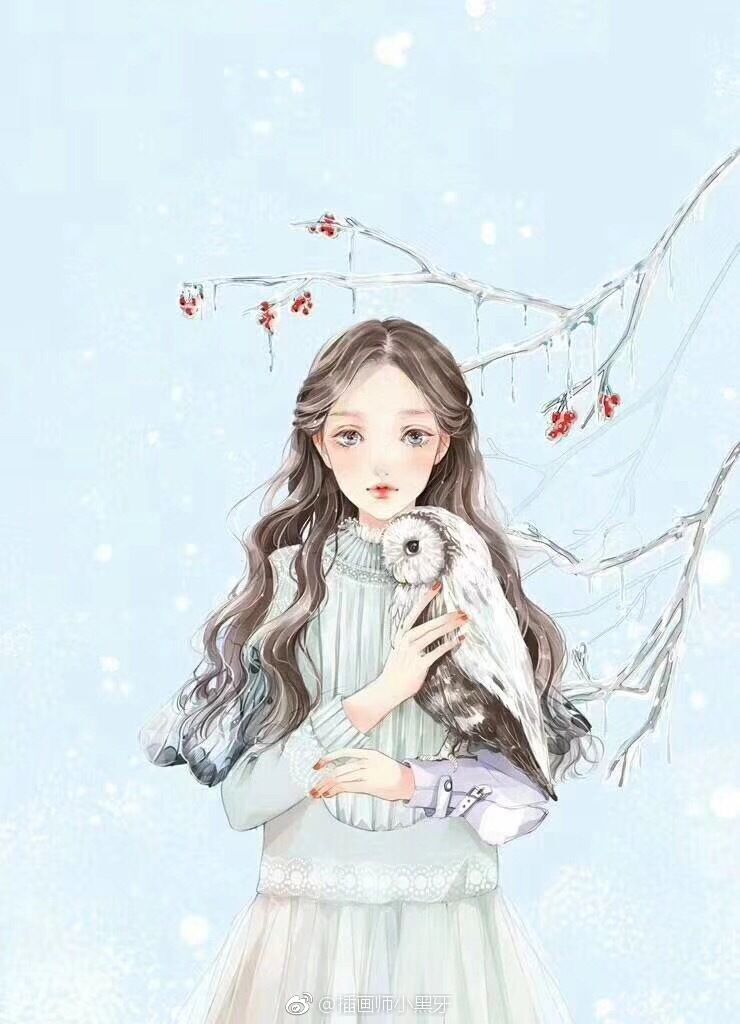 插画:一组清新美仙的少女森系插画,猫头鹰与女孩,插画师小黑牙作品