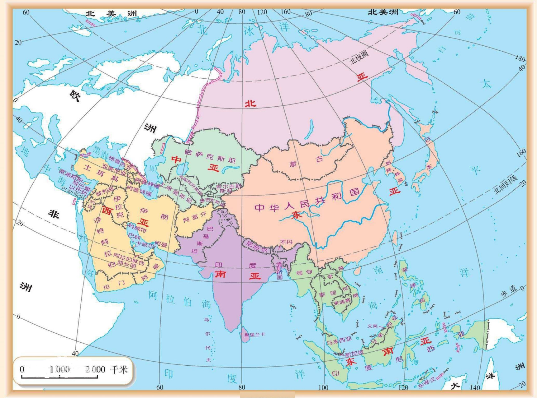 亚洲分区地理图图片