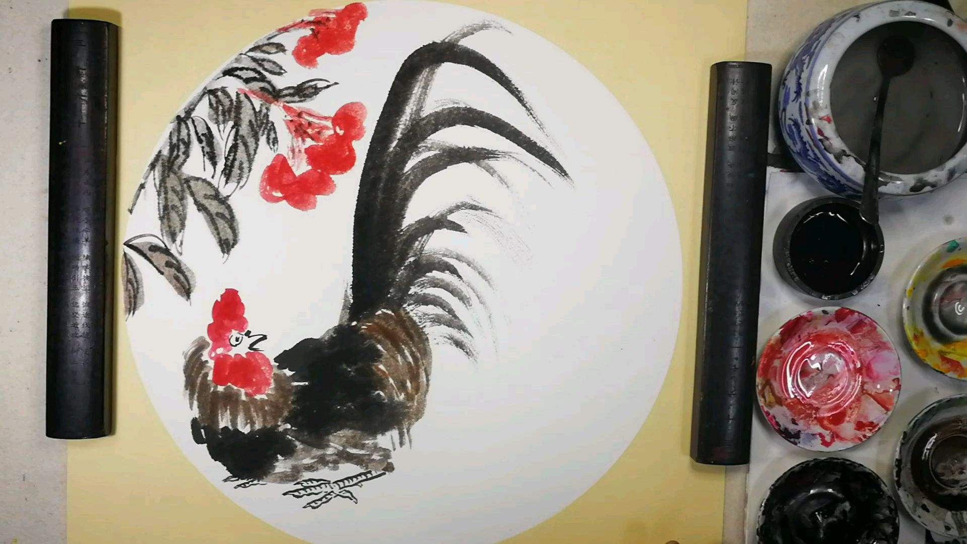 国画入门蔬果篇零基础教程。第二十二章总结齐白石作品(续)公鸡