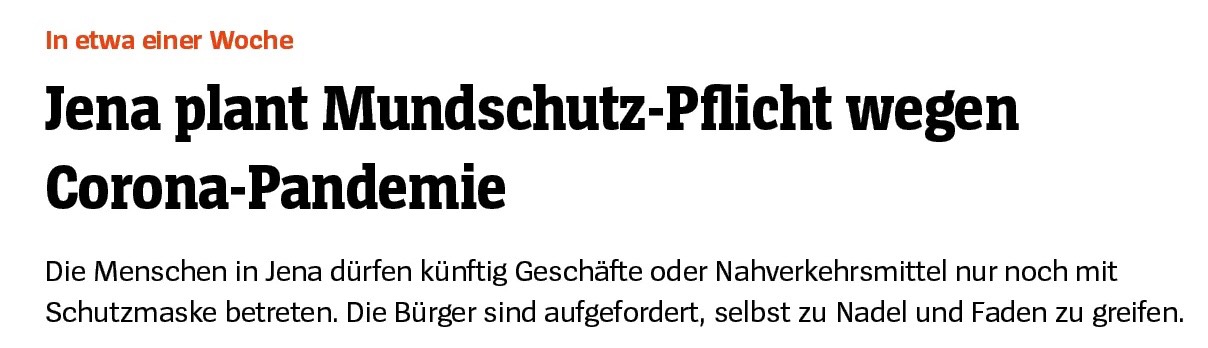 德國圖靈根州城市耶拿成德國第一個實施口罩禁令的城市