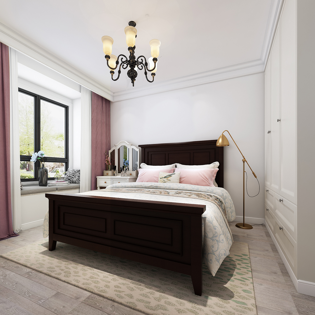 宽敞的卧室不必做过的的摆设,适当的留白反而更能提升空间的质