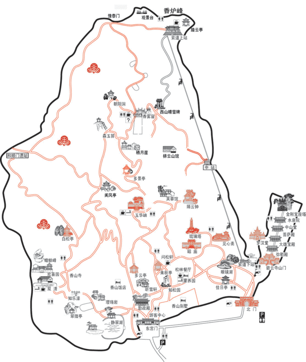 爬香山最佳路线地图图片