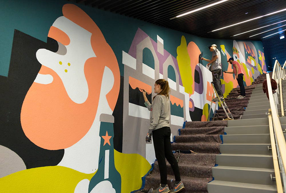 办公室办公空间抽象创意插画墙绘