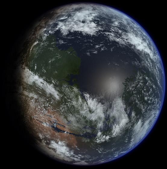 艺术家的想像图,展示了火星被地球化后表面和大气的样子,图:ittiz