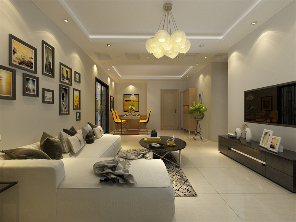 98平米现代简约风格二居室,预算4万,点击看效果图!-龙悦花园装修