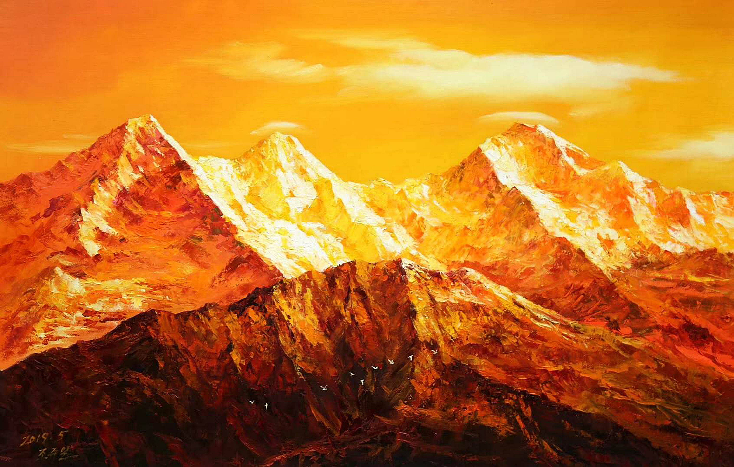 油画风景,美艳黄金山